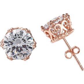 Disney Princess Sterling Silver Cubic Zirconia Crown Trim Stud Earrings, Official License