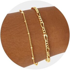 Poxtex Gold Bracelets for Women Trendy Dainty Gold Bracelet, 14K Gold Bracelet Set Layered Chain Bracelet Adjustable Bracelets Waterproof Summer Beach Birthday Valentine Day Gifts for Women Teen Girls Best Friend