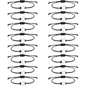 NEWITIN 16 Pieces Paw Print Bracelets for Women Handmade Adjustable Strings Stainless Steel Cat Dog Bracelets Family Friend Couple Jewelry for Women Men