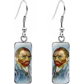 Rectangle Vincent Van Gogh classic Artistic painting Starry Sky ，Sunflower， the yell， with irises, stars over the Rhone, fields, apricot flowers, self-portraits Drop Dangle Earrings Abstract Art Trendy Glass Earrings for Women Girls Charm Jewelry Impressi