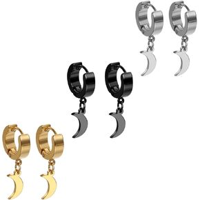 Flongo Men's Womens Punk 6PCS Stainless Steel Moon Dangle Huggie Hoops Earrings in Kuwait