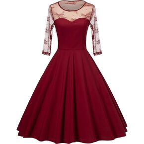 GownTown Women's Vintage Floral Lace 2/3 Sleeve Bridesmaid Party Dress