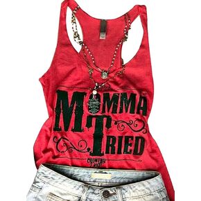 Women's Momma Tried Letter Printed Cami Tank Sleeveless Casual Vest T-Shirt