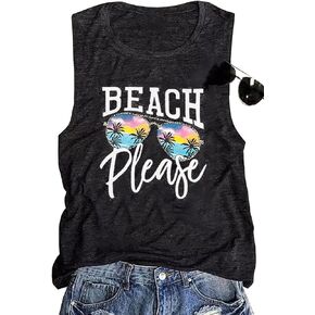 Sun Sand and A Drink in My Hand Tank Tops Beach Letter Graphic Hawaiian Vest Casual Summer Vacation Holiday Cami Shirt