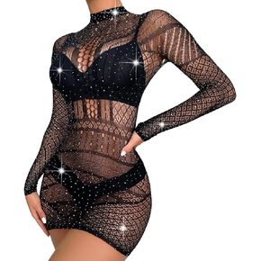 Women Sexy Rhinestone Dresses Glitter Hot Drilling Outfit Black Party Club Night Out Bodycon Birthday Mini Dress