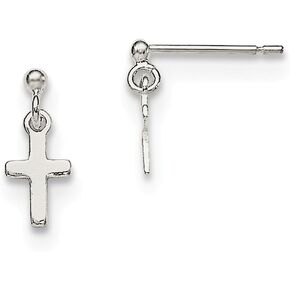 Solid 925 Sterling Silver Cross Post Studs Earrings - 24mm x 7mm in Kuwait