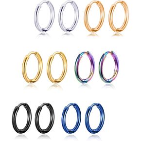 6/12 Pairs Stainless Steel Stud Earrings for Men Women Barbell Cartilage Helix Ear Piercing Plugs Tunnel Mixed Colors 20G