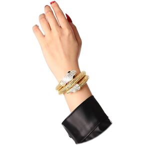 Rhinestone Snake Bangle Bracelet Crystal Chunky Layered Stretch Hand Chain Jewelry Cuff Bracelet Egyptian Costume for Women and Girls
