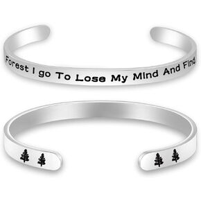 PLITI Inspiration Gifts Wanderlust Jewelry And Into The Forest I Go to Lose My Mind and Find My Soul John Muir Quote Bangle Nature Lover Camping Lover gifts