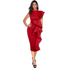 High Neck Dress with Ruffle for Formal Event Midi Celebration Party Dress for Women