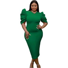 AOMEI Black Flower Half Sleeve Career Bodycon Midi Dress 4XL 3XL 2XL Plus Size Woman Clothes for Office Ladies