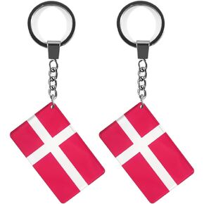 Denmark Flag Keychain Danish Key Ring (2 Pack)