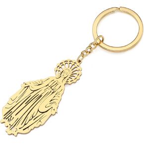 RAIDIN Stainless Steel Gold Silver Plated Virgin Mary Keychains Keyring Gifts for Men Women Car Purse Keys Accessories
