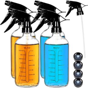 Youngever 4 Pack 16 Ounce Empty Glass Spray Bottles with Measurements, Spray Bottles for Hair and Cleaning Solutions (Blue)