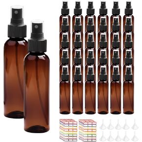 YEUIKERR 36 Pack Amber Plastic Spray Bottles 4 oz Small Spray Bottle Plastic Fine Mist Spray Empty Bottle, Amber 4 oz Spray Bottles Bulk for Travel, Essential Oils