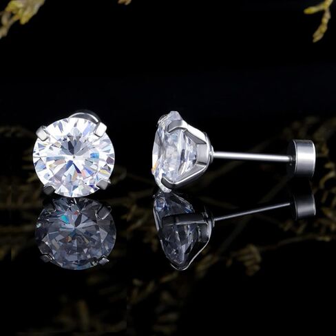 Pack of Screw Back Earrings Surgical Stainless Steel Simulated Diamond Flat Back Stud 316L Cubic Zirconia Hypoallergenic for Sensitive Ear for Women Men Piercing Post in Kuwait