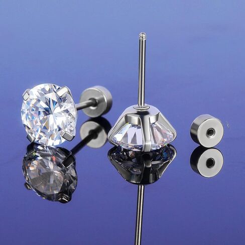 Pack of Screw Back Earrings Surgical Stainless Steel Simulated Diamond Flat Back Stud 316L Cubic Zirconia Hypoallergenic for Sensitive Ear for Women Men Piercing Post in Kuwait