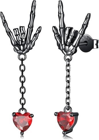 925-Sterling-Silver Skeleton Skull Stud Earrings - Vintage Skeleton Hand Bone Drop Earrings Gothic Punk Rock Biker Earring Halloween Gothic Skull Jewelry Gifts for Women Men Girls in Kuwait