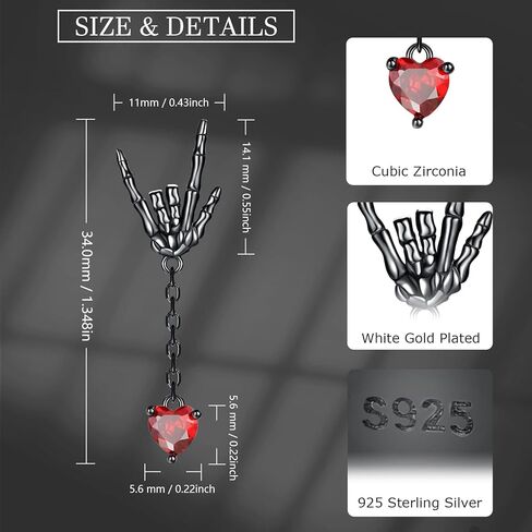 925-Sterling-Silver Skeleton Skull Stud Earrings - Vintage Skeleton Hand Bone Drop Earrings Gothic Punk Rock Biker Earring Halloween Gothic Skull Jewelry Gifts for Women Men Girls in Kuwait