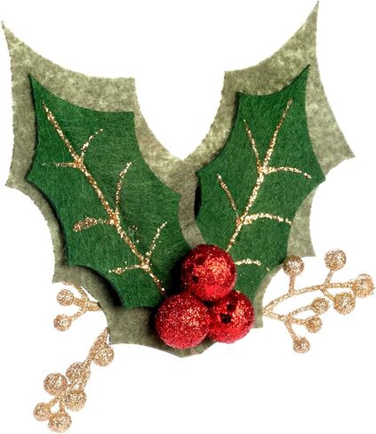 DEMDACO Holly Berry Red, Green, and Gold Tone Glittered 5 Inch Polyester Christmas Lapel Pin in Saudi Arabia