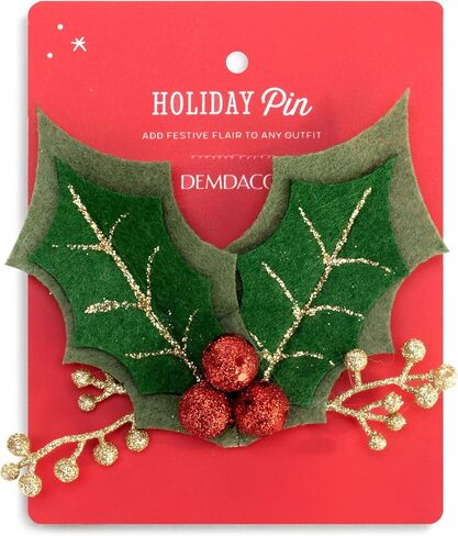 DEMDACO Holly Berry Red, Green, and Gold Tone Glittered 5 Inch Polyester Christmas Lapel Pin in Saudi Arabia