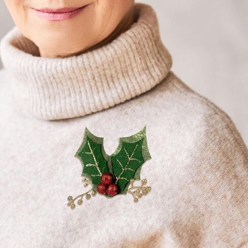 DEMDACO Holly Berry Red, Green, and Gold Tone Glittered 5 Inch Polyester Christmas Lapel Pin in Saudi Arabia