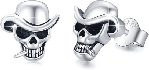 اقراط مرصعة على شكل جمجمة للنساء والفتيات من الفضة الاسترلينية عيار 925 بتصميم هيكل عظمي عتيق، هدايا مجوهرات كاوبوي بانك ريترو للرجال والاولاد، معدن فضي, معدن, فضي in Kuwait