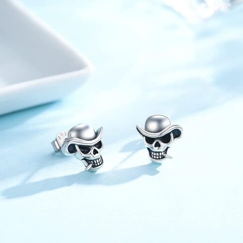 اقراط مرصعة على شكل جمجمة للنساء والفتيات من الفضة الاسترلينية عيار 925 بتصميم هيكل عظمي عتيق، هدايا مجوهرات كاوبوي بانك ريترو للرجال والاولاد، معدن فضي, معدن, فضي in Kuwait