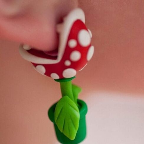Lovely Piranha Flower Stud Earrings - Piranha Plant Flower Chompers Corpse Flower Stud Earrings - Maneater Cannibal Flower Earrings - Handmade Polymer Clay Jewelry-Piranha flower in Saudi Arabia