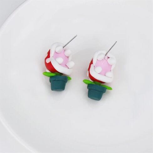 Lovely Piranha Flower Stud Earrings - Piranha Plant Flower Chompers Corpse Flower Stud Earrings - Maneater Cannibal Flower Earrings - Handmade Polymer Clay Jewelry-Piranha flower in Saudi Arabia