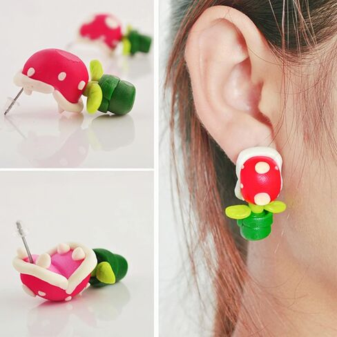 Lovely Piranha Flower Stud Earrings - Piranha Plant Flower Chompers Corpse Flower Stud Earrings - Maneater Cannibal Flower Earrings - Handmade Polymer Clay Jewelry-Piranha flower in Saudi Arabia