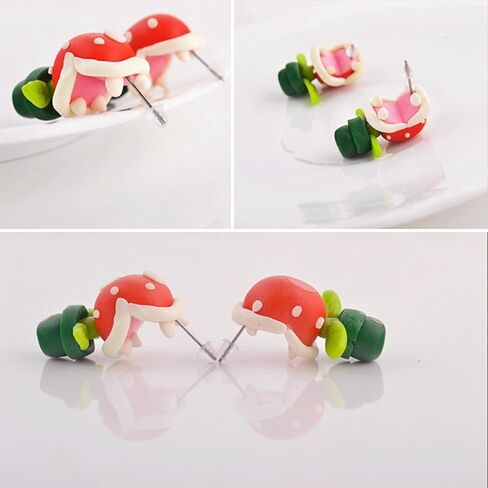 Lovely Piranha Flower Stud Earrings - Piranha Plant Flower Chompers Corpse Flower Stud Earrings - Maneater Cannibal Flower Earrings - Handmade Polymer Clay Jewelry-Piranha flower in Saudi Arabia