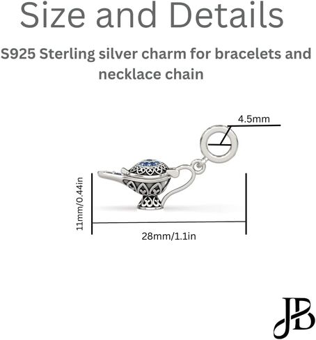 جويلبوكس تعليقة مصباح علاء الدين السحري للاساور من الفضة الاسترلينية S925 هدية لعيد ميلادها من ديزني، فضة ستيرلينج، بدون حجر in Kuwait
