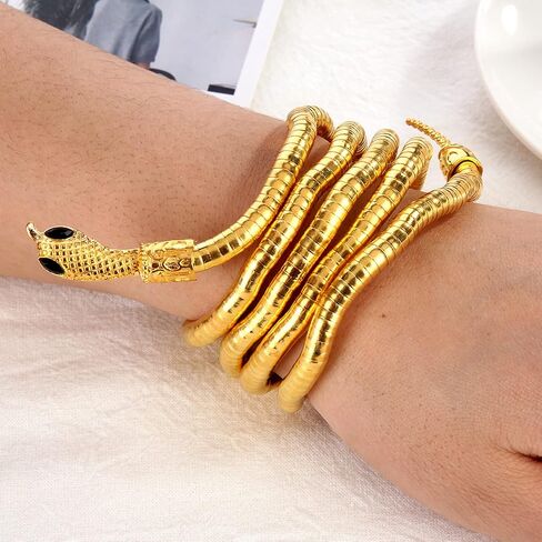 YBMYCM 6PCS Gold Snake Jewelry Set,Snake Ring Adjustable Snake Choker Snake Bracelet Snake Earrings Gold Snake Armband Snake Necklace for Women in Saudi Arabia