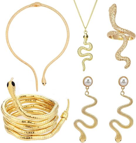 YBMYCM 6PCS Gold Snake Jewelry Set,Snake Ring Adjustable Snake Choker Snake Bracelet Snake Earrings Gold Snake Armband Snake Necklace for Women in Saudi Arabia