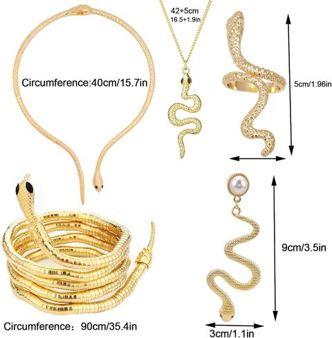 YBMYCM 6PCS Gold Snake Jewelry Set,Snake Ring Adjustable Snake Choker Snake Bracelet Snake Earrings Gold Snake Armband Snake Necklace for Women in Saudi Arabia