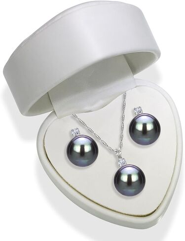 Amazon Collection Sterling Silver Cubic Zirconia 7-8mm Freshwater Cultured Pearl Stud Earrings and Pendant Necklace Jewelry Set in Saudi Arabia