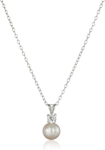 Amazon Collection Sterling Silver Cubic Zirconia 7-8mm Freshwater Cultured Pearl Stud Earrings and Pendant Necklace Jewelry Set in Saudi Arabia