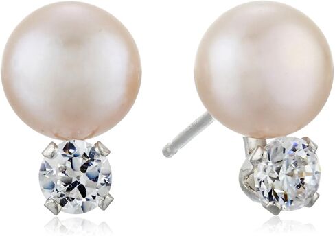 Amazon Collection Sterling Silver Cubic Zirconia 7-8mm Freshwater Cultured Pearl Stud Earrings and Pendant Necklace Jewelry Set in Saudi Arabia