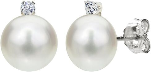 Amazon Collection Sterling Silver Cubic Zirconia 7-8mm Freshwater Cultured Pearl Stud Earrings and Pendant Necklace Jewelry Set in Saudi Arabia
