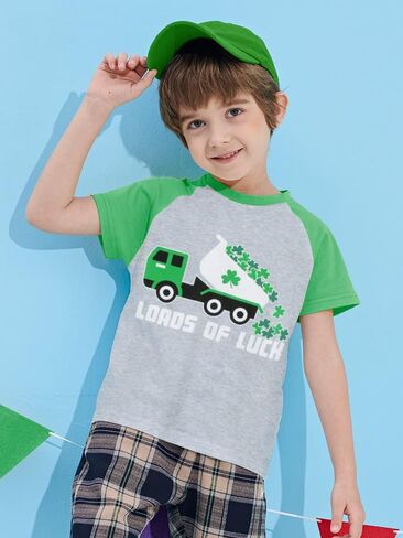 St. Patrick's Day Shirts Clover Tees Irish Shamrock Short Sleeve Dinosaur T-Shirt for Kids 2-8 Years in Kuwait