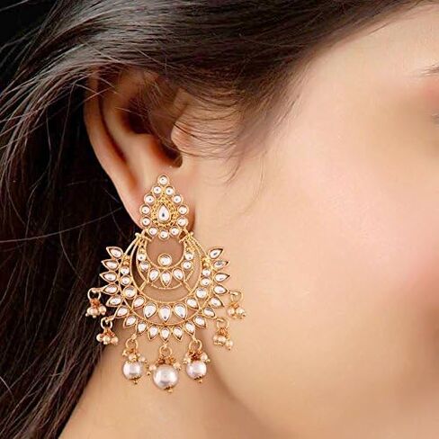 I Jewels Gold Plated Kundan & Pearl Earring Set with Maang Tikka for Women in Saudi Arabia