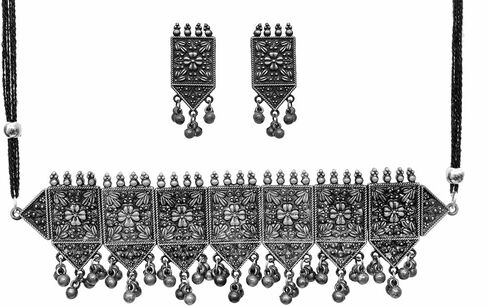 اجراس هندي عتيق مؤكسد من الفضة البولندية الافغانية القبلية الغجرية بوهو غونغرو اجراس طويلة الخيوط مجوهرات للنساء، 19 سم، معدن، بدون احجار كريمة, 19 cm, معدن, لا أحجار كريمة in Kuwait