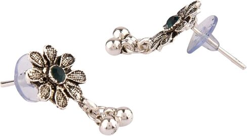 Efulgenz Indian Oxidized Jewelry for Navratri Choker Oxidized Indian Neckalce Set for Women Antique Boho Faux Pearl Crystal Stone Floral Pattern Necklace with Drop Earrings Oxidized Indian Jewelry Bohemian Necklace Earrings Set Statement Jewelry in Saudi Arabia