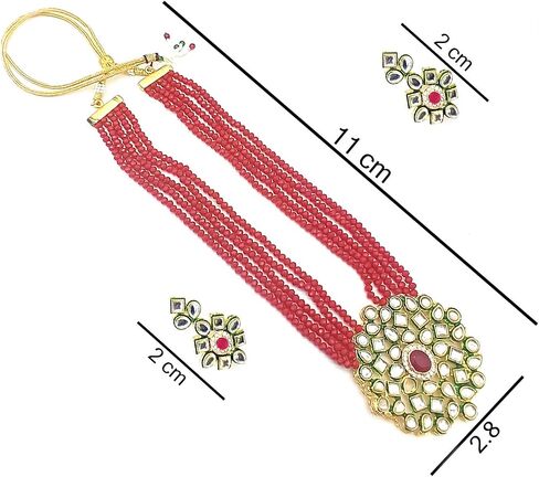 Jewar Necklace Layered Onyx Crystal Beads Gold Plated Pearl Polki Ad Cz Multi Stones Gold Tone Meena Work With Matching Earrings Long Jewelry Set For Women And Girls in Saudi Arabia