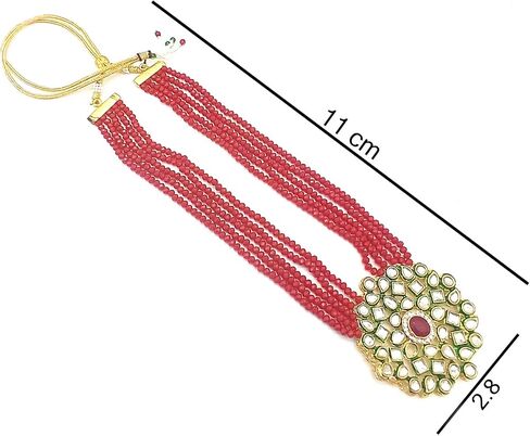 Jewar Necklace Layered Onyx Crystal Beads Gold Plated Pearl Polki Ad Cz Multi Stones Gold Tone Meena Work With Matching Earrings Long Jewelry Set For Women And Girls in Saudi Arabia