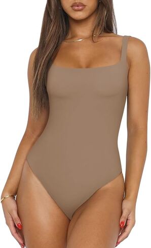 REORIA Women's Sexy Square Neck Sleeveless Backless Double Lined Seamless Going Out Tank Bodysuits Tops in Saudi Arabia