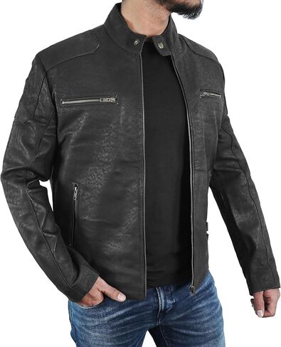 سترة جلدية من STOREJEES Snuff للرجال - سترة من جلد الغزال بتصميم كلاسيكي للرجال ملابس خارجية للرجال من جلد الغزال in Kuwait