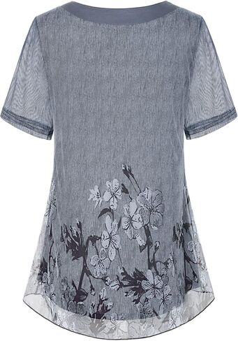 بلوزات نسائية بأكمام قصيرة، قميص تونيك صيفي أنيق وقميص شبكي مطبوع عليه زهور in Kuwait