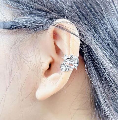 اقراط اذن كلاسيكية منقوشة على شكل ورقة شجر للنساء والرجال، اقراط فضية عتيقة على شكل نبات بانك بدون ثقب، اقراط اذن هاجي بمشبك عصري على غضروف الاذن، اقراط حلقية وهمية لا تسبب الحساسية، هدايا مجوهرات in Kuwait